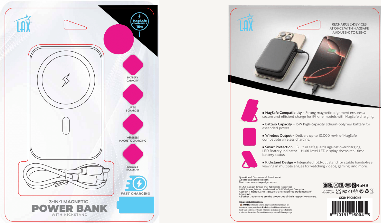 LAX Gadgets - MagSafe 10000mAh Power Bank with Kickstand- Retail Packaging