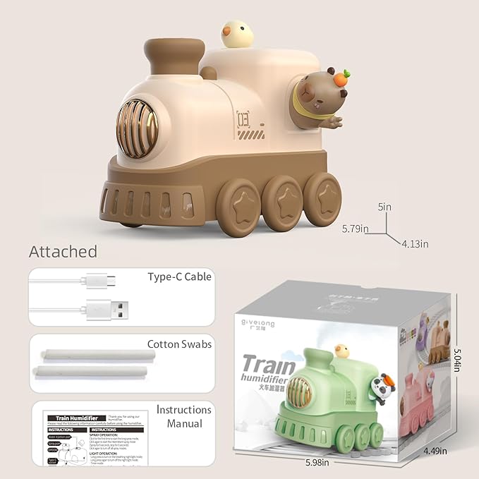 OUUTIIOL Portable Mini Humidifier 300ml — USB Desktop Cool Mist with Night Light, Auto Shut-Off & Water Level Window (Brown)