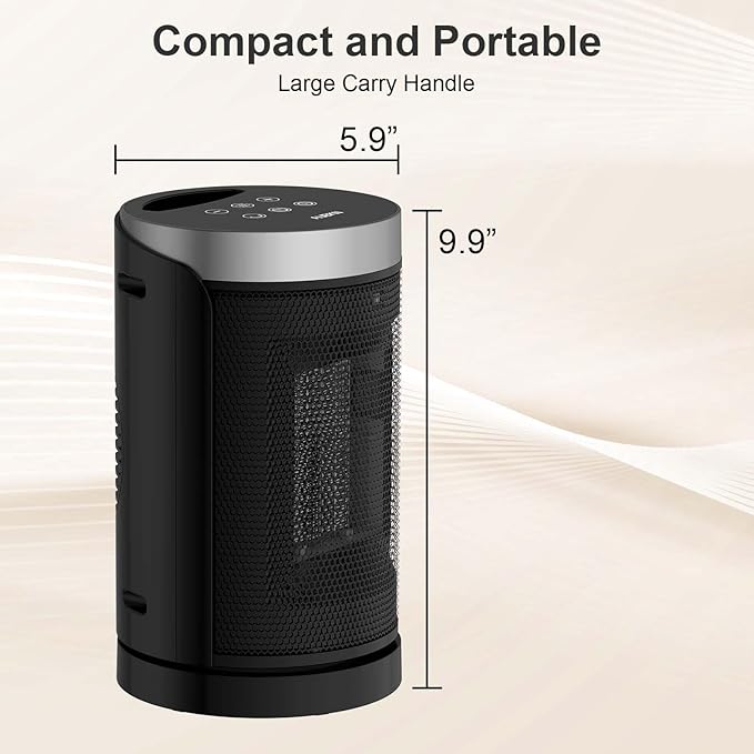 WINHL PTC150A Space Heater, Small Portable Electric Heater with Thermostat & Remote, 70° Oscillation, 12H Timer, 5 Modes, 1500W PTC Ceramic