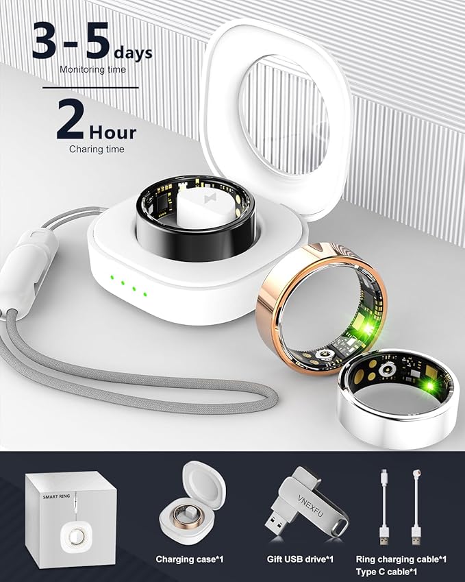 Smart Ring — Health Tracker for Women & Men | Heart Rate, Sleep, Blood Pressure, SpO2 | IP68 | No Subscription