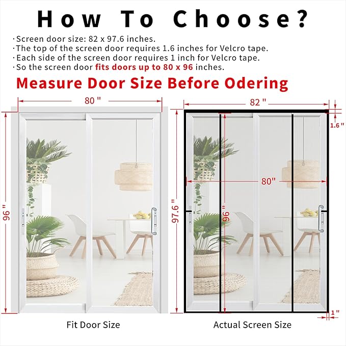 CHIYUNS Double Door Mesh Screen Magnetic Closure Heavy Duty for Sliding Door