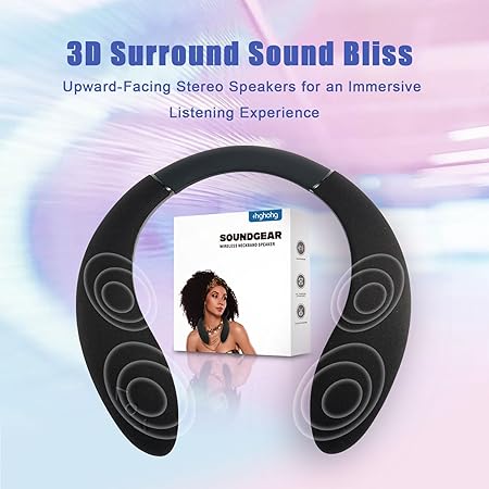 Neckband Speaker — Wireless Wearable Speaker, True 3D Stereo HiFi Sound, 24H Playtime