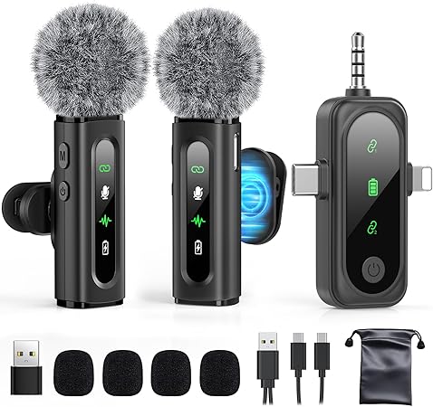 GoorDik Wireless Lavalier Microphone – 4-in-1 for iPhone, Android, USB-C & Camera