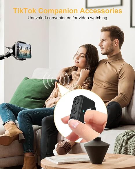 TikTok Remote Control – Bluetooth Scrolling Ring, Page Turner for Kindle, Camera Video Recording Remote for TikTok, iPhone, iPad, iOS & Android – Black