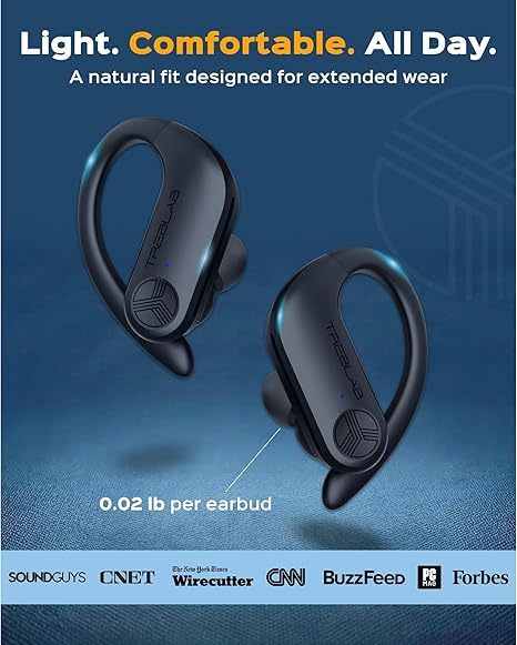 TREBLAB X3 Pro Sports Wireless Earbuds – Secure Ear Hooks, 9H Battery, IPX5 Sweatproof, Noise Isolation Bluetooth Workout Headphones