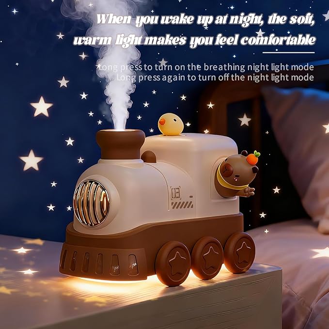 OUUTIIOL Portable Mini Humidifier 300ml — USB Desktop Cool Mist with Night Light, Auto Shut-Off & Water Level Window (Brown)