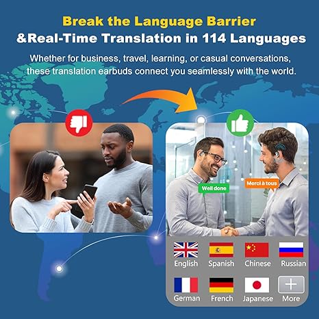 AI Translation Earbuds Real-Time – 144 Languages, 3-in-1 Open Ear Translator Headphones for Travel & Learning, iOS/Android Compatible