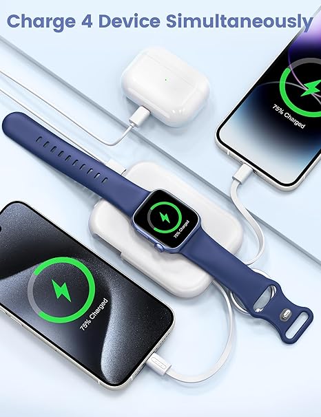 RORRY CharmGo Portable Charger — 5000mAh Power Bank with Built-in Cables, Travel Keychain, White