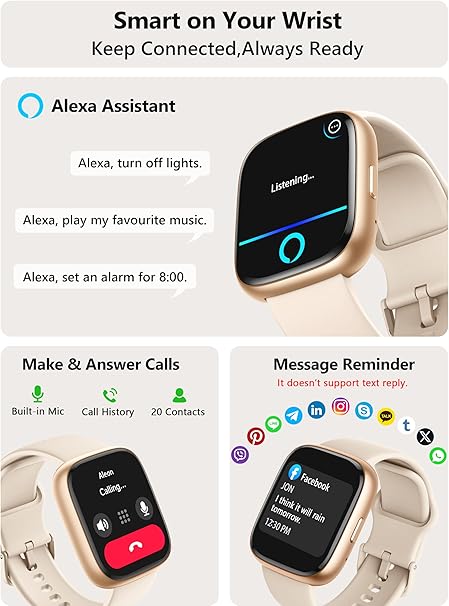 2026 Smart Watch for Women Men, 44mm Fitness Tracker with Alexa Built-in, Make/Answer Calls, HR Sleep Stress Monitor, IP68 Waterproof, 2 Bands