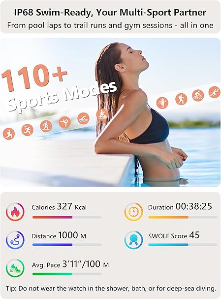 2026 Smart Watch for Women Men, 44mm Fitness Tracker with Alexa Built-in, Make/Answer Calls, HR Sleep Stress Monitor, IP68 Waterproof, 2 Bands