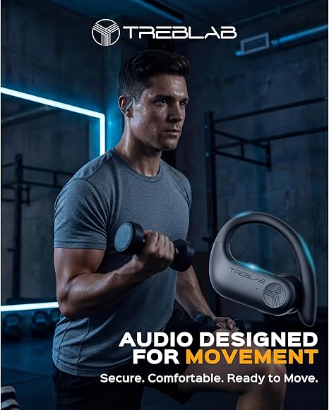 TREBLAB X3 Pro Sports Wireless Earbuds – Secure Ear Hooks, 9H Battery, IPX5 Sweatproof, Noise Isolation Bluetooth Workout Headphones