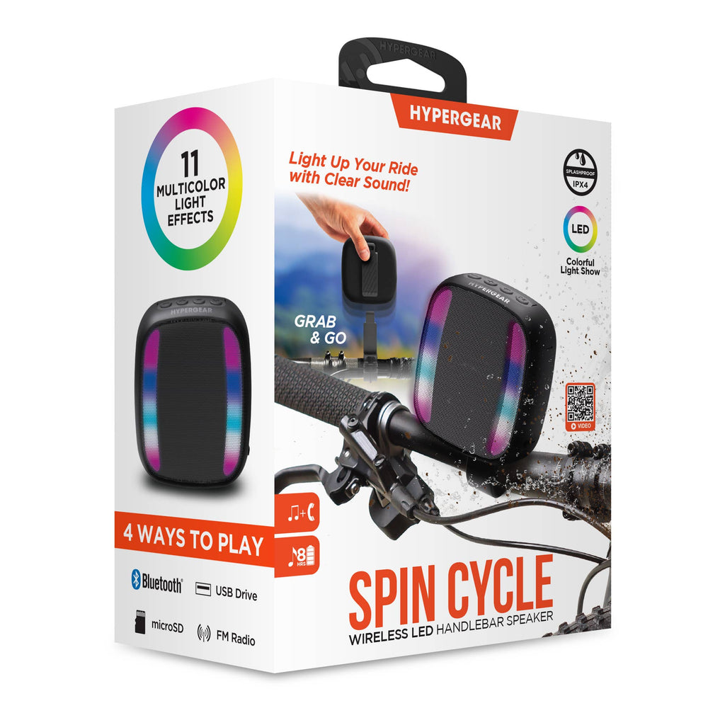 HyperGear Spin Cycle LED Wireless Bike Speaker | Bluetooth Audio & Light Show for Cyclists