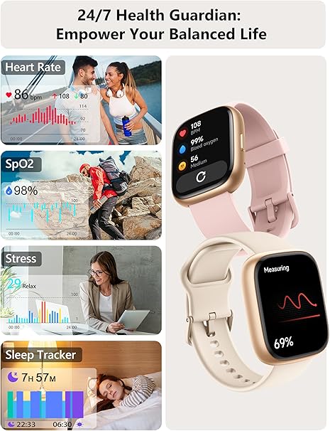 2026 Smart Watch for Women Men, 44mm Fitness Tracker with Alexa Built-in, Make/Answer Calls, HR Sleep Stress Monitor, IP68 Waterproof, 2 Bands