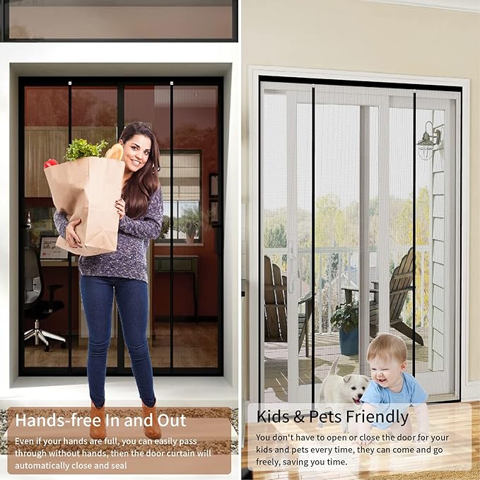 CHIYUNS Double Door Mesh Screen Magnetic Closure Heavy Duty for Sliding Door