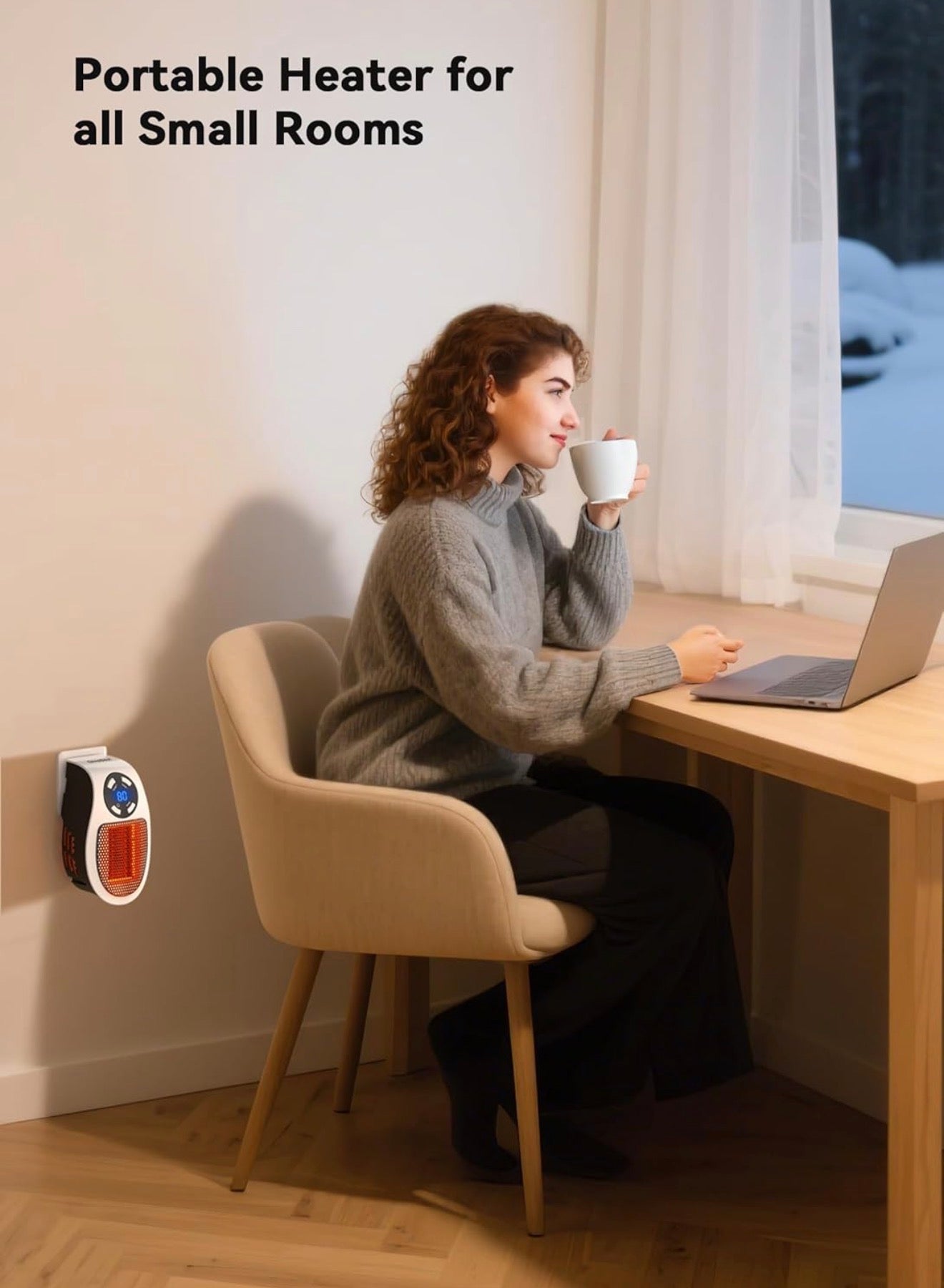 Vital Heater for Indoor Use — 400W Plug-In Portable Electric Space Heater with LED Display, Adjustable Thermostat & Timer