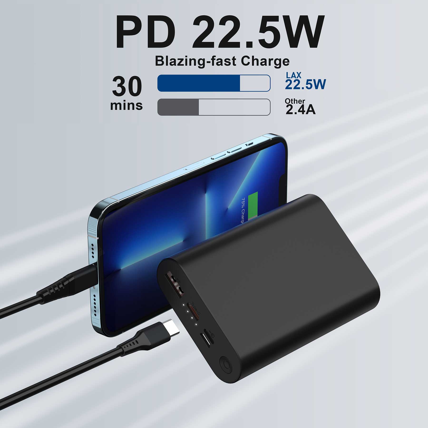 LAX Gadgets 12,000mAh High-Speed Portable Power Bank | Fast Charging | Dual Output